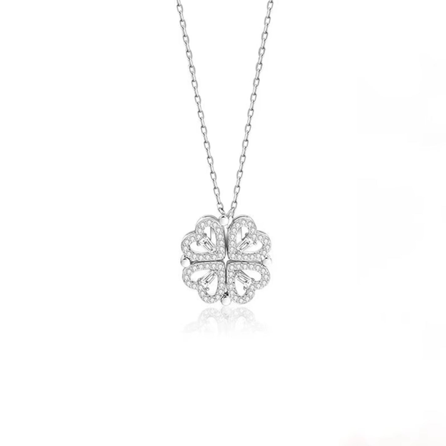 1Pc Heart Shaped Four Leaf Clover Pendant Necklace Jewelry Zircon Women Love Clavicle Chain Gifts Openable Chokerjewelry