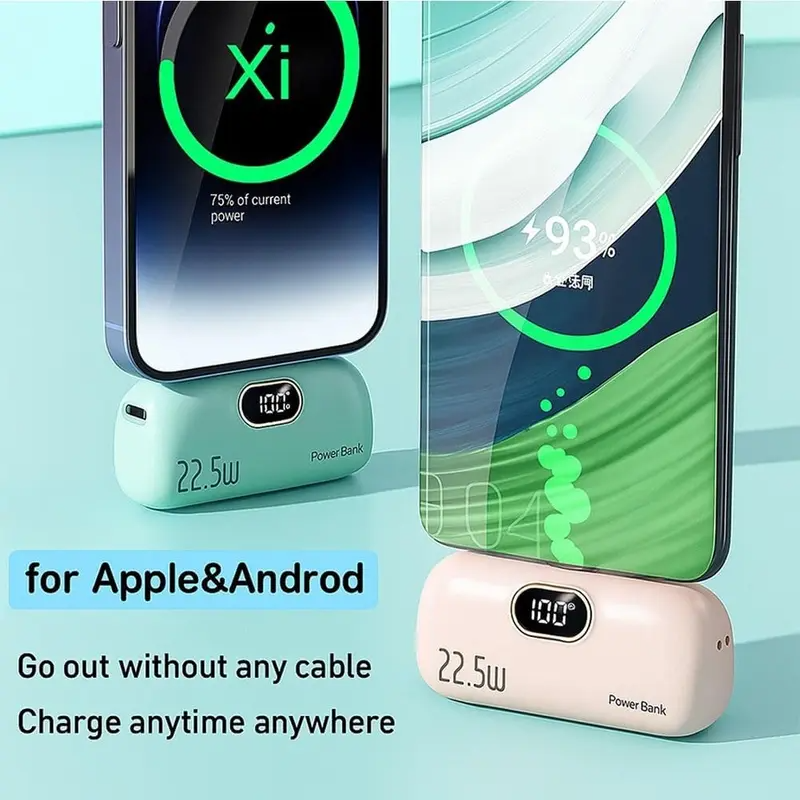 5000mAh Mini Power Bank – 22.5W Fast Charger with USB‑C & USB‑A (iPhone & Android Compatible)
