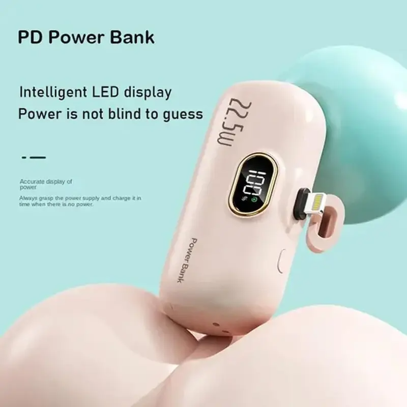5000mAh Mini Power Bank – 22.5W Fast Charger with USB‑C & USB‑A (iPhone & Android Compatible)