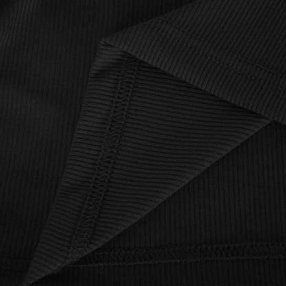 Women'S Ribbed Slim Crop Tops Fashion Shirts Solid Color round Neck Retro for Teens Girls Summer Pullover Short Sleeve Elegant Casual Drawstring Black L