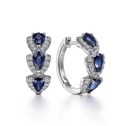 Luxury Trendy Blue Cubic Zirconia Hoop Earrings Wedding Party Elegant Accessories for Women Anniversary Gift New Jewelry