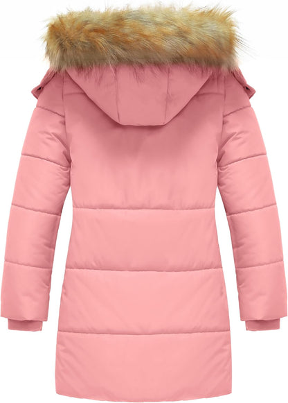 Girl'S Winter Coat Long Puffer Jacket Fleece Parka with Hood Waterproof