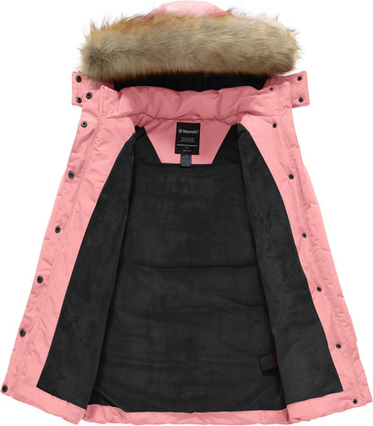 Girl'S Winter Coat Long Puffer Jacket Fleece Parka with Hood Waterproof