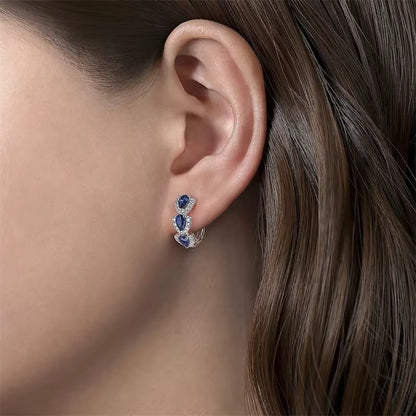 Luxury Trendy Blue Cubic Zirconia Hoop Earrings Wedding Party Elegant Accessories for Women Anniversary Gift New Jewelry