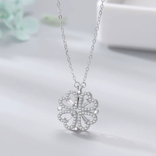 1Pc Heart Shaped Four Leaf Clover Pendant Necklace Jewelry Zircon Women Love Clavicle Chain Gifts Openable Chokerjewelry
